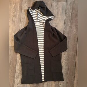 Zara Youth Hooded Sweater Cardigan with Gray and White Striped Lining